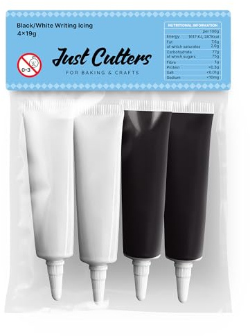 JUST CUTTERS Ready to Use Writing Icing Tubes, 19g, Instant Icing Pens for Cakes, Biscuits & Baking (Black/White)