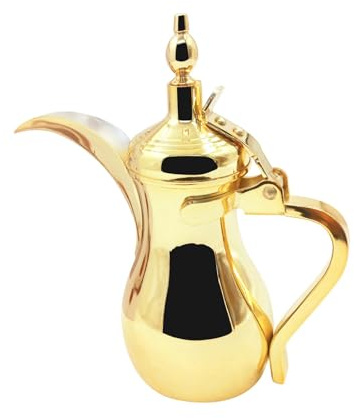 Gralara Arabic Coffee Pot Saudi Coffee Pot Stainless Steel Dallahs Teapot Household Tea Kettle Luxury Coffee Carafe for Eid Mubarak Festival, 350ml