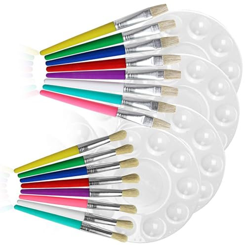 16-teiliges Tempera-Pinsel-Set mit 4 Farbschalen-Paletten, runde und flache spitze Borsten, Pinsel für Anfänger, Künstler