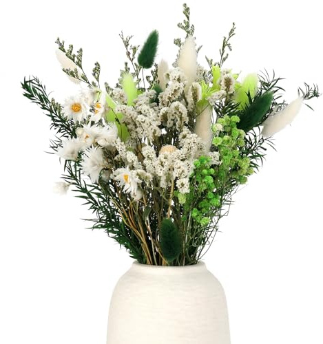Vyuwast 30 Stück Trockenblumen Set, Weiß Boho Deko | Weiß Trockenblumen im Boho-Stil, Set aus getrockneten Blumen. Perfekt für Vasen, Wohnzimmer, Hochzeit und Tischdeko
