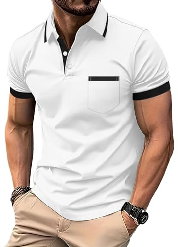 zitysport Poloshirt Herren Kurzarm Shirt Atmungsaktives Golf Polo Shirt Männer Sommer Shirts Sport Basic Slim Fit Tshirt mit Brusttasche Polohemd(Weiß-XL)