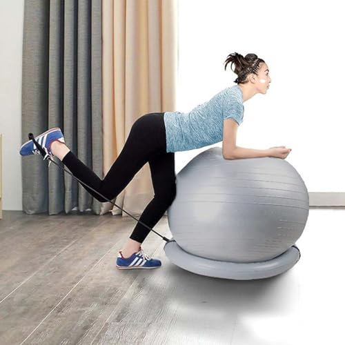 Sitzball Fitness-/ Workout-Balanceballstuhl, Bequemer Yogaball-Bürostuhl zur Ausrichtung der Wirbelsäule, Geburtsballstuhl mit Widerstandsbändern und Basis (Size : Diameter 55cm (21 5/8))