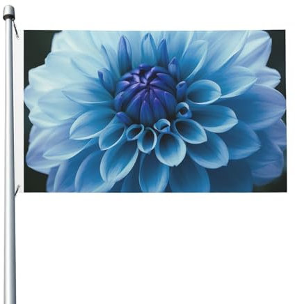 Flagge, 90 x 152 cm, doppelseitig, groß, Banner, blaue Dahlie, Gartenflagge, Hausflagge, Willkommensflagge, Hofflagge, Sommerflagge, lichtbeständig, Banner für den Außenbereich, Veranda, Urlaub,