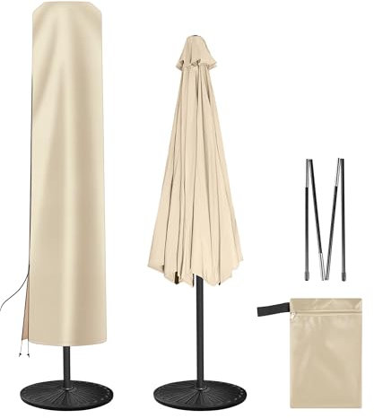 AckMizz Patio Umbrella Cover - Outdoor Umbrella Covers with Folding Rod, Waterproof 420D Oxford, Parasol Cover for 7.5ft 8ft 9ft 10ft 11ft Round Table Umbrella (Beige)