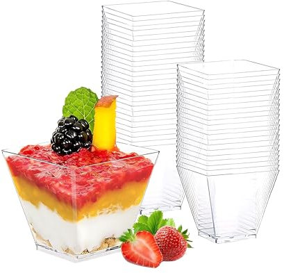 Perla, 96 Ciotoline da Dolce e Frutta, Coppette Plastica 200ml, Ciotoline Per Aperitivo Trasparenti Riutilizzabili Fino a 20 Volte Per Feste Ed Eventi, Ciotole Per Gelato, Dessert, Macedonia