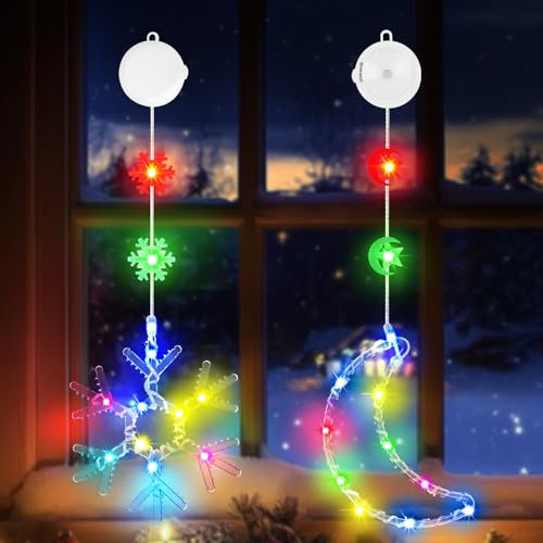 Decorazioni Natalizie,2 Pezzi Luci Natale Finestra,3 Modalità con Timer e Ventosa,Luci Natalizie,Luci di Natale da Interno ,Decorazioni per Finestre,Tende Natalizie per Finestre per Interno Esterni