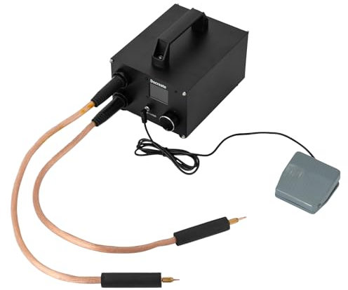 Akku Punktschweißgerät Mit LCD, Impulsschweißgerät Mit 2 Stück Lange Punktschweißstifte(50cm), Mini Punktschweißgerät Mit 250 Zahnräder, Schwarz