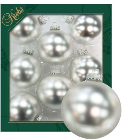 Krebs Glas Lauscha - Weihnachtsdekoration/Christbaumschmuck aus Glas - Unifarbende Kugeln - Menge: 8 Stück - Farbe: Sterlingsilber - Größe: ca. 7 cm