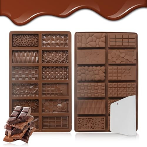 Luabue 2 Pezzi Stampi in Silicone Stampo 12 Modelli per Cioccolato in Silicone Stampi per Alimenti Antiaderenti, per Fatti in Casa Praline, Caramelle, Cioccolato, Torta