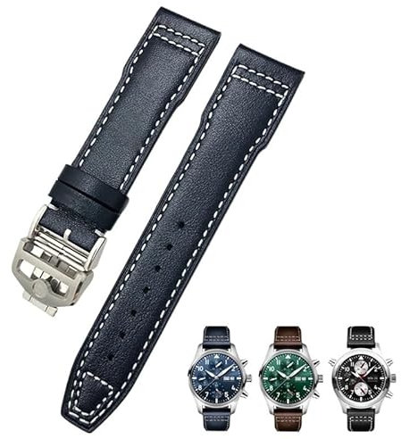 GSZCCZS 21 mm 20 mm Rindsleder-Armband, passend für IWC-Fliegeruhren, Portugieser-Armbänder, blaues Uhrenarmband-Zubehör, Herren-Werkzeug