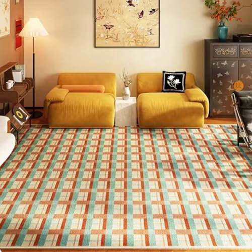 Tappeto a scacchi Beige Arancione Verde Tappeto a scacchiera Moderno Grande Area Tappeti per Soggiorno Tappeto Antiscivolo per Interni per Camera da Letto Camera dei Bambini 240*300cm(95×118in)