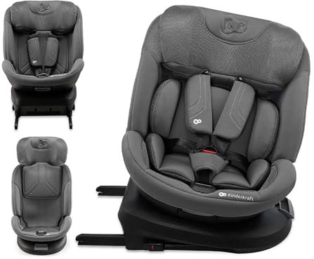 Kinderkraft XPEDITION3 I-SIZE 40-150 cm, Seggiolino auto 0-36 kg, 360 girevole, Isofix Base, Reclinabile Posizione sdraiata, Poggiatesta regolabile, Gruppo 0 1 2 3, SPS+, H-GUARD+, Grigio