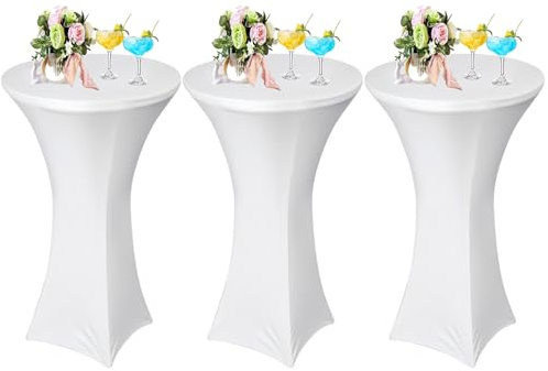 AMFUN 3er-Set Stretch Stehtisch Hussen, Stehtisch Hussen, Verstärkung im Fußbereich, Quadrat Ecken Stehtischhussen für Bar, Hochzeit, Cocktail-Party, Bankett, Stretch（80×110cm, Weiß）