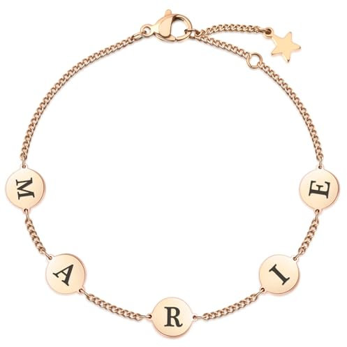 TMT Personalisiertes Armband Mit Buchstaben Silber Rosegold | Mutter Tochter Geschenk Kette mit Namen | Armband Mit Gravur | Edelstahl Armband Damen