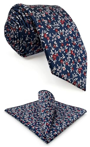 S&W SHLAX&WING Blau Weiß Rote Blumen Herren Krawatte mit Einstecktuch Set 160cm