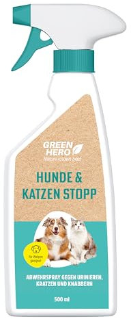 Green Hero Hunde & Katzen Stopp 500ml gegen Urinieren | Hundeschreck, Katzen Schreck Spray auch als Kratz- & Knabberschutz | Hundeabwehrspray Innen- & Außenanwendung | Mit Eukalyptus Citriodora Öl