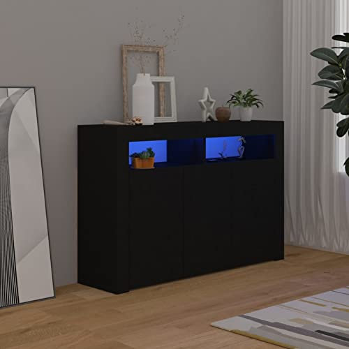 Moderner schwarzer LED-beleuchteter Schrank, 115,5 x 30 x 75 cm, stilvolle Möbel für Wohnzimmer, Esszimmer oder Küche, Buffet, Sideboard mit Ablagen, schlanker Flurschrank für Heimdekoration