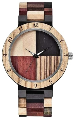 Tiong Herren Holzuhr Analog Quarz mit Holzarmband, Leichte & Elegante Holz Armbanduhr für Männer, Quarzuhr aus Holz als Geschenk für Männer