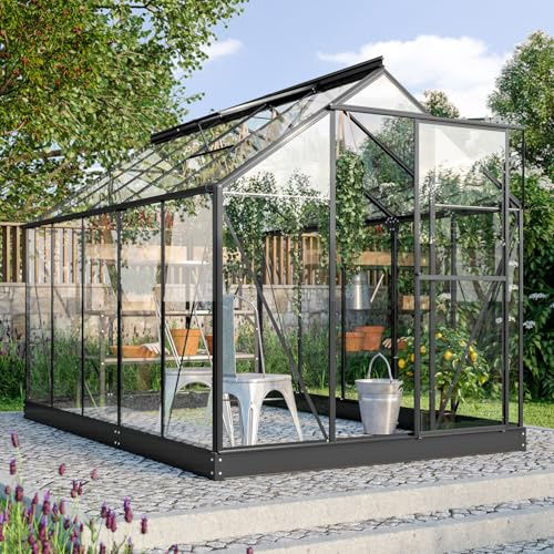 Vitavia Gewächshaus Triton 6200 inkl. Stahlfundament, schwarz, 6,2 m², 3 mm ESG | Wetterfestes & stabiles Treibhaus | Perfekt für Gemüse & Pflanzen | Robust & langlebig