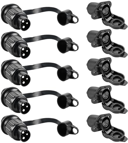 Lot de 5 prises à 3 broches - Fiche 3 broches - 12 V - Tracteur - Prise 12 V - Pour camion, camping-car, voiture, tracteur, remorque