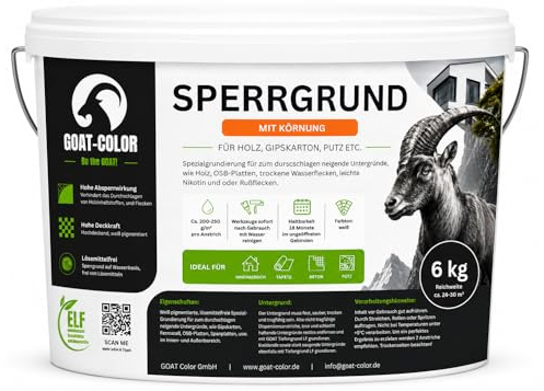GOAT Color Sperrgrund 6kg Weiß – Isoliergrund für OSB Platten, Holz & Beton – Absperrgrund, Fleckensperre für Gipskarton (Feine Körnung)
