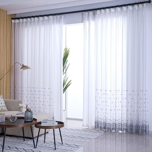 ANAZOZ Tende Soggiorno Ganci, 2 x 102W x 214H CM,Tende Soggiorno Semitrasparenti Due Pannelli Motivo di Ricamo In Pizzo Tenda Grigio da Esterno
