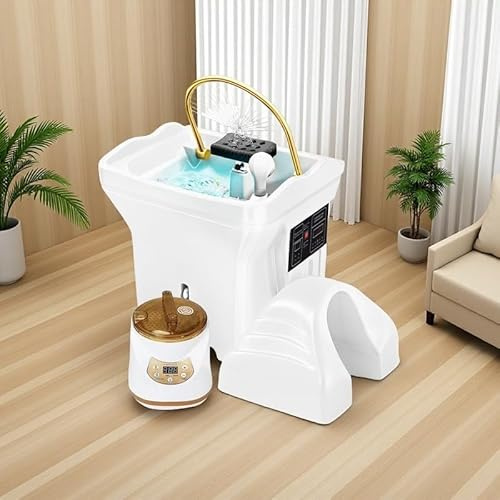 Bol à shampoing pour salon de coiffure, Équipement de spa pour la tête avec réservoir de stockage d'eau de 60 L, circulation d'eau à double contrôlen, table de massage pour shampoing,White-Set2