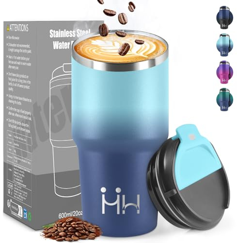 HoneyHolly Termo Cafe 600 ML, Reutilizables, Vaso Termico Cafe Antigoteo para Coche, Acero Inoxidable 304, Taza Termica Para Llevar, Termo Café Hermético para Café Frío y Caliente, Leche y Té