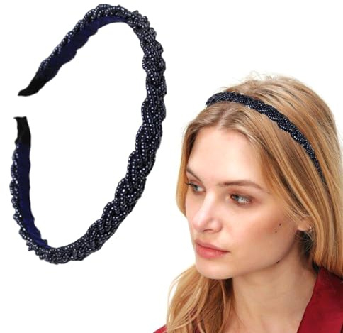 YUZNA Geflochtener Haarreif Dunkelblau für Damen Trachten Haarschmuck Elegant zum Dirndl Oktoberfest Zubehör