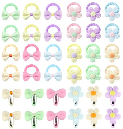 36 Stück Baby-Haargummis, weiche Haargummis für Mädchen, süße Kleinkind-Haarspangen, süßes Pferdeschwanz-Haargummi mit Schleife und Blume, Baby-Haar-Accessoires für Mädchen, Kleinkinder