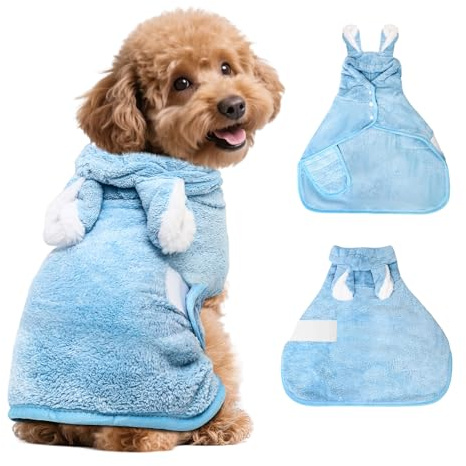 Votoko Hundebademantel Super Saugfähig, Schnell Trocknend, Verstellbare Schrumpfbänder Gewährleistet einen Bequemen Sitz des Bademantel Hund, für Kleine Hunde und Katze Nach dem Baden (XS, Blau)