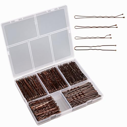 Namow 300 Stück Bobby Pins braune Set, Metal Haarnadeln Damen Haar Accessorie, 3 verschiedene Größen Haarschieber 250 St +Haarnadeln 50 St Haarstiftein einer Aufbewahrungsbox, Perfekt für jeden Look