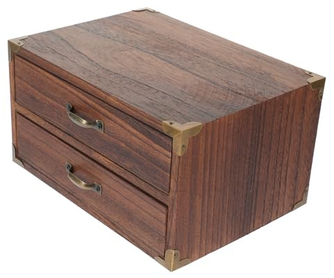 AKOOSY Caja De Almacenamiento De Escritorio De Madera Con 2 Cajones Organizador Vintage Para Oficina En Casa Maquillaje Papelería Y Joyas 9.44 X 6.29 X 5.11 in