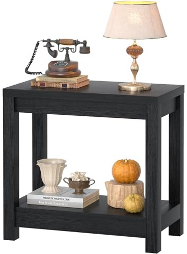 Besiost Farmhouse End Table, Narrow Side Table, Slim End Table with Storage Shelf, Small Console Table for Small Spaces, Nightstand Sofa Table for Living Room, Bedroom, 24 Embossed Wood Grain Black