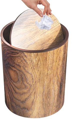 Miyanvuo Decorative Trash Can With Lid 22x22x26,8cm Faux Wood Finish Waste Bin Vintage Swing Lid Trash Can Waste Paper Bin For Under Counter Garage Dorm Offices Bathroom Kitchen Bedroom
