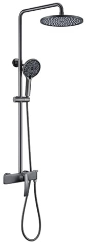BiaoTeng Colonne de Douche pour Baignoire avec Mitigeur Ronde 3 Modes eau Chaude et Froide Ensemble de Douche avec Douchette Laiton Gris