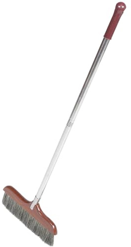 Gogogmee Detachable Long Handle Broom Soft Bristle Floor Sweeping Brush with Stainless Steel Rod for Home Office Cleaning Effort-saving Design and Broom Stick for Indoor Outdoor Use