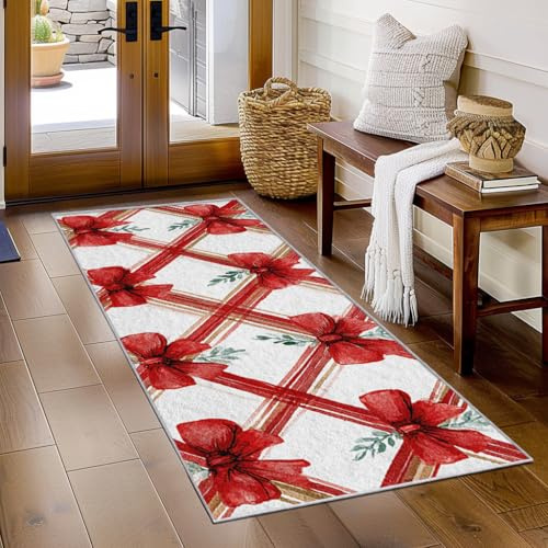 Generisch Läufer Flur Weihnachten Rot, Waschbarer Teppich Läufer Bogen 90x200, Küchenteppich, Eingangsbereich, Bettvorleger, Schlafzimmer Deko, rutschfest, Kurzflor i201