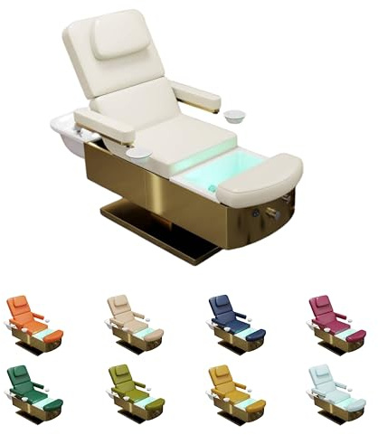 Japan Head Spa - Table de massage + Bains Pieds – Dossier Électrique, Arrivée Eau, Douchette Amovible - Matelas confort 14cm 30 Couleurs – Installation Facile - Matériel professionnel – Garantie 1 an
