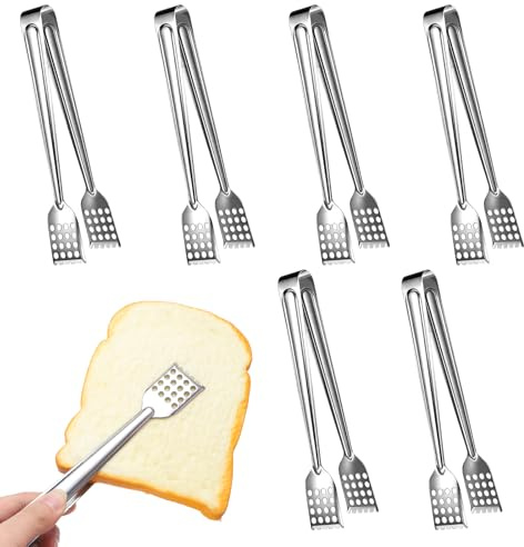 6 Stück Servierzange, Küchenzange Edelstahl Rutschfest Set 7 Zoll Mini Kochzange Edelstahl für Hochzeit Party Candy Bar Büfett