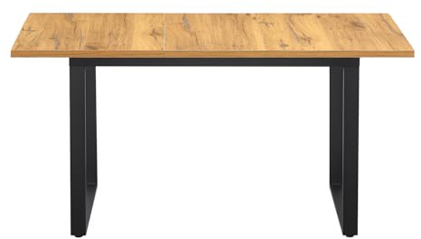 B&D home Esstisch Anna, ausziehbar 120-160 x80 cm 4-6 Personen Küchentisch Holztisch mit Kufengestell schwarz für Küche, Esszimmer, skandinavisch Industrial Design, Alteiche Optik
