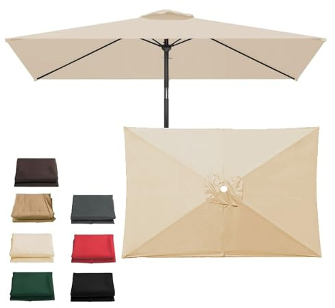 ESOYAWE Rechange Telo Per Ombrellone Da Giardino Rettangolare 3x2m 6 Stecche, Tessuto Impermeabile Anti-UV Copertura Di Ricambio Per Tenda Da Sole Da Terrazzo Cortile Spiaggia Piscina Mercato
