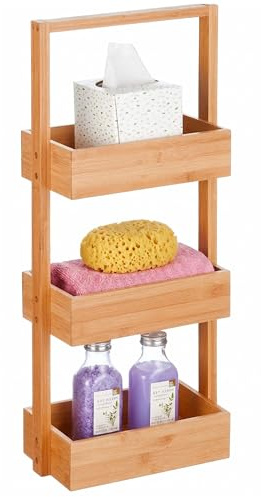 Relaxdays Étagère de Salle de Bain avec 3 étagères H x l x P : 70 x 26 x 17 cm - Étagère sur Pied pour Salle de Bain et Cuisine - Bambou et MDF - Naturel