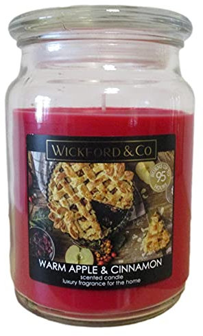 Luxury Scented Candle – Warm Apple & Cinnamon - 18 Oz Jar with lid - up to 95 Hour Burn Time – (by Wickford & Co)