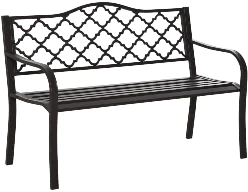 Outsunny Banc 3 Places de Jardin 128L x 60l x 89H cm Banc de Jardin Brun | Style Rural Chic, Terrasse, Métal Époxy Anticorrosion, Fonte