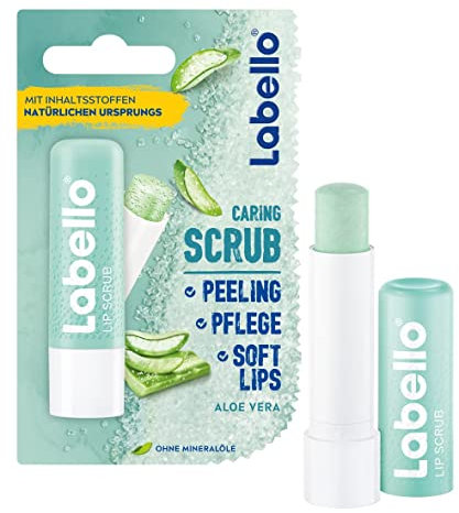 Labello Lip Scrub Aloe Vera (5.5 ml), Innovative Lip Balm with Scrub Particles of Natural Origin, Gentle Lip Scrub with Vitamin E