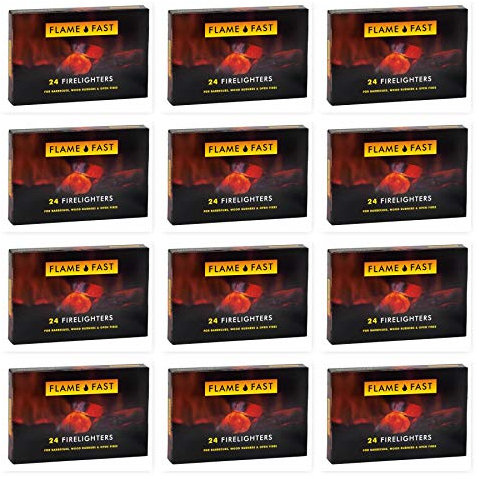 Flamefast Firelighters Starter Blocks, Quick Start, Eco Barbecue, Wood Burner, Open Fire - 12 Packs of 24 (288 firelighters)