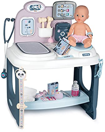 Smoby - Baby Care - Centre de Soins - pour Poupons et Poupées - Tablette Electronique + 1 Poupon Fonction Pipi Inclus - 28 Accessoires Docteur - 240300