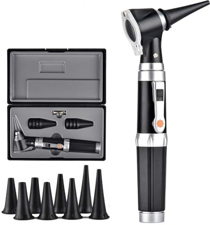 Jiusion 3X Otoscope with LED, Portable Handheld Ear Check Magnifier with 8 caps and 1 storage case for Doctor Nurse Adult Kid Dog Cat Pet