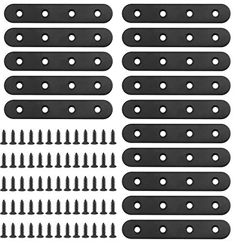 Glarks 15 Sets 100 mm flache gerade Eckstreben, schwarze Metallverbindungsplatte mit 65 Schrauben für Holzmöbel (100 x 2 mm)
